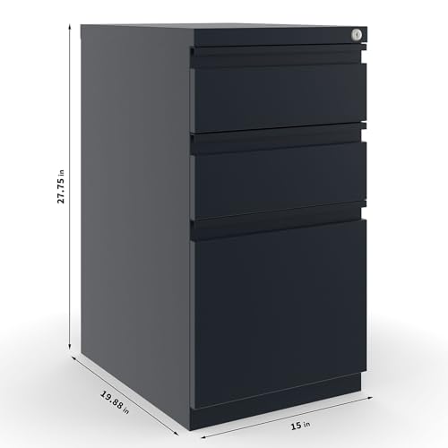 STAPLES 3-Drawer Vertical File Cabinet, Letter Size Documents, Lockable, 19.88" D x 15" W x 27.75" H, Black