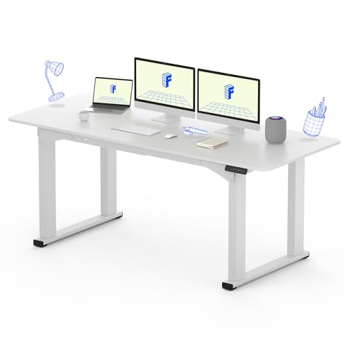 FLEXISPOT 4 Legs Standing Desk 71 x 32 Inch Adjustable Height Desk with Splice Board Home Office Sit Stand Up Desk, White Top + White Frame