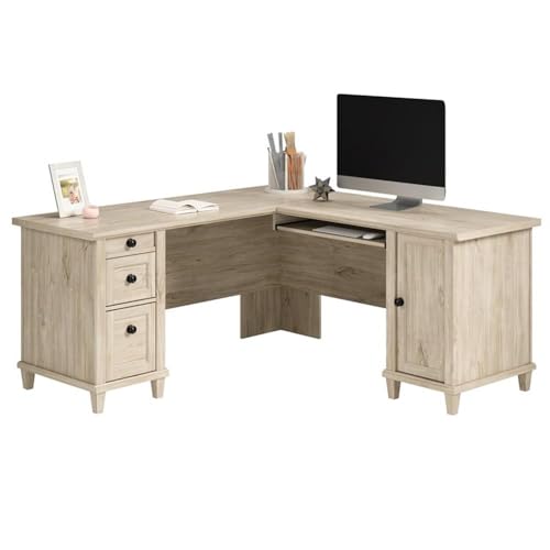 Sauder Hammond Chalk Oak L-Shaped Desk with Cord Management, Chalk Oak Finish
