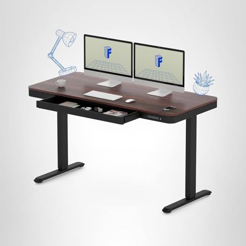 FLEXISPOT Comhar 55" Electric Standing Desk with Drawers, Quick Assembly Home Office Sit Stand Desk with Storage & USB Charging, Computer Workstation for Home Office (55" Wood, Dark Walnut/Black)