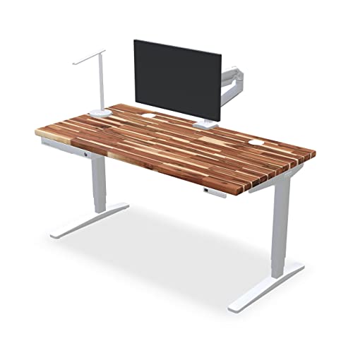UPLIFT DESK Acacia Butcher Block (72 x 30 inch) Standing Desk 2-Leg V3 Adjustable Stand Up C-Frame (Black), Advanced Keypad, Wire Grommets, Wire Tray, Rocker Board