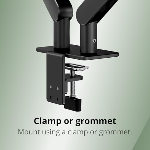 AOC AM420G Dual Monitor Stand - Full Adjustable Monitor Desk Mount Swivel Vesa Bracket with C Clamp, Grommet Mounting Base for 17 to 34 Inch Computer Screens - Each Arm Holds 4.4 to 19.8lbs