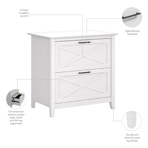 Bush Home Key West 2 Drawer Lateral File Cabinet in Pure White Oak, Document Storage for Home Office, Accent Chest with Drawers