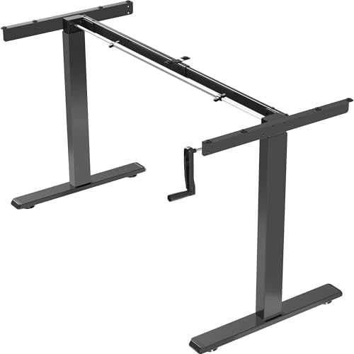 VIVO Black Manual Height Adjustable Stand Up Desk Frame with Hand Crank System, Ergonomic Standing 2 Leg Workstation, DESK-V101M