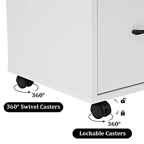 Panana 3 Drawer Office File Cabinets, Mobile Lateral Printer Stand with Open Storage Shelf, Rolling Filing Cabinet with Wheels Home Office Organization and Storage (White)