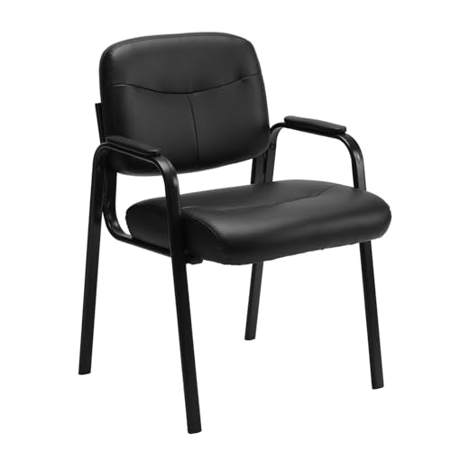 OLIXIS Office Waiting Room Chairs Set of 4, Leather Desk Reception Guest Stationary Side Chair with Padded Arms for Home Conference Meeting Lobby Area Medical Clinic Church