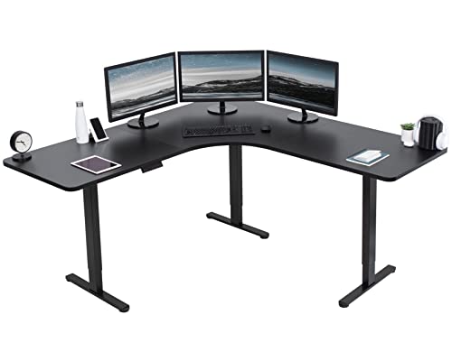 VIVO Electric Height Adjustable 71 x 71 inch Curved Corner Stand Up Desk, Black Table Top, Black Frame, Memory Controller, L-Shaped Workstation, E3C Series, DESK-KIT-E3CB2