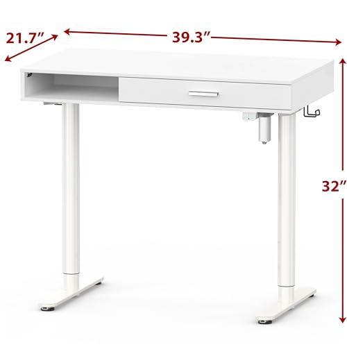 SHW 40-Inch Height Adjustable Claire Electric Standing Desk with Drawer, White