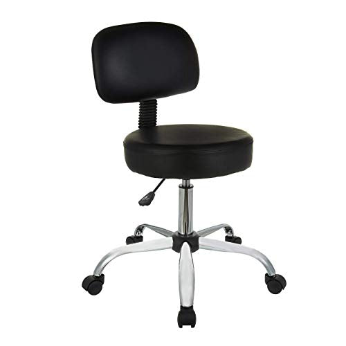 Amazon Basics Multi-Purpose Drafting Spa Bar Stool with Back Support, Upholstered, and Wheels, Black, 22.72"D x 22.72"W x 37.8"H