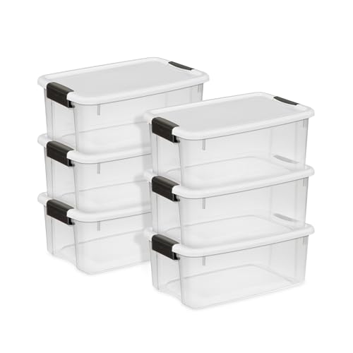 Sterilite 6-Pack Ultra Latching Box, Storage Bins with Lids, Clear Plastic, 18 Qt – Large Heavy-Duty Organizing Bin Containers for Home, Closet, Kitchen, Pantry, Bathroom, and Office