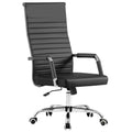Furmax Ribbed Office Chair High Back PU Leather Executive Conference Chair Adjustable Swivel Chair with Arms, Black
