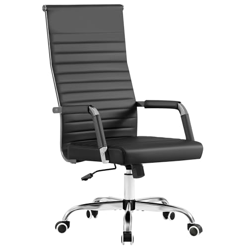 Furmax Ribbed Office Chair High Back PU Leather Executive Conference Chair Adjustable Swivel Chair with Arms, Black