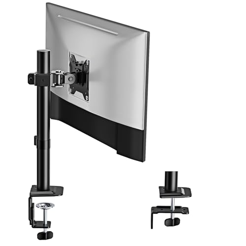 monTEK Single Monitor Stand, Stable Monitor Arm for 17-32 inch& 22lbs Capacity Screen, Height Adjustable Desk Mount with C Clamp and Grommet Base, VESA 75 * 75MM/ 100 * 100MM