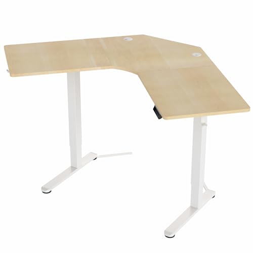 VIVO Electric Corner L-Shaped 47 x 47 in Standing Desk, Memory Height Adjustment, Light Wood Top White Frame, DESK-E1L94C