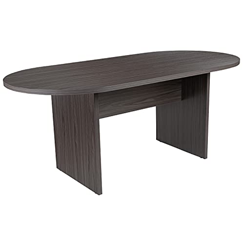 Flash Furniture 5 Piece Rustic Gray Oval Conference Table Set with 4 Black and Chrome LeatherSoft Executive Chairs