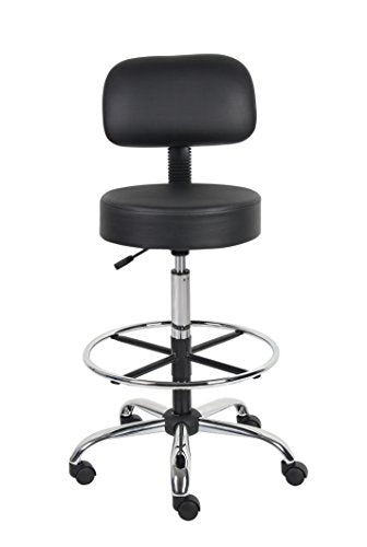 Boss Office Products Be Well Medical Spa Drafting Stool with Back, Black