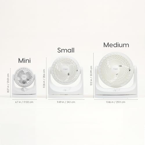 IRIS USA WOOZOO Desk Fan, Oscillating Air Circulator, 3 Speeds, 32ft Max Air Distance, 108ft² Coverage, 112° Adjustable Vertical Tilt, 27db Quiet Motor, Small Fan for Bedroom, Office, Dorm, White