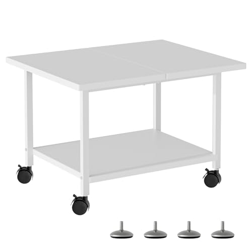 SwaaVee Printer Stand, 2-Tier Under Desk Printer Stand, Printer Cart with Wheels for Home, Office, Heavy-Duty Storage Shelf, White