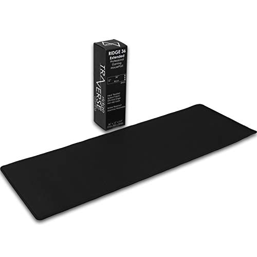 Traverse Ridge Gaming Mouse Pad (5mm) Extended 36 inch | 36x12x0.20 Extra Thick | Black | Stitched Edge, Large Washable Desk Mat