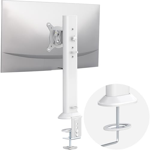 Hemudu Single Desk Monitor Arm Mount Stand Fit for 13 inch to 32 inch Flat Curved Computer Screen with Swivel, Height Adjustable, Rotation,Holds up to 77lbs, White