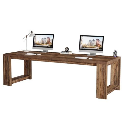 Tribesigns Two Person Desk, 86.6-Inch Extra Long Computer Desk, Two Person Double Desk Workstation for Home Office, Rustic Brown