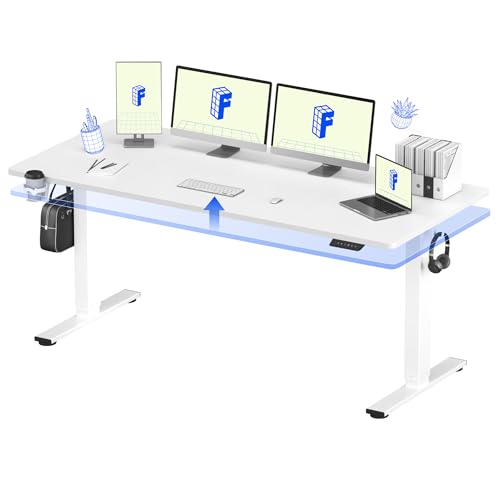 FLEXISPOT 71" x 32" Office Standing Desk, Height Adjustable Sit-Stand Desk, Quiet & Stable, with Cable Management & Cup Holder, for Commercial Use, White Top (2 Packages)