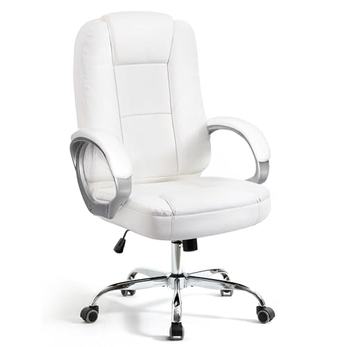 NEO Chair Office Desk Chair Computer Ergonomic Executive High Back Managerial PU Leather Lumbar Support Task Gaming Seat Adjustable Height Swivel Rolling Wheels (All White)