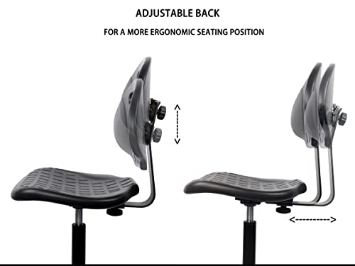 Chair Master Heavy Duty Durable Drafting Stool - Easy to Clean! Ergonomic Polyurethane Chair. Seat Height Adjustable w/Footring for Home, Automotive, Lab, Cleanroom (Non-Rolling Glides, Tall Stool).