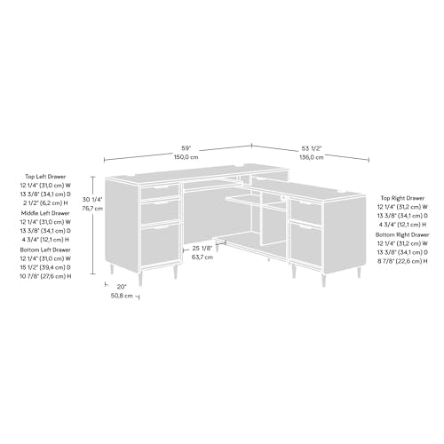 Sauder Clifford Place L-Desk, L: 59.06" x W: 53.54" x H: 30.2", in Grand Walnut finish