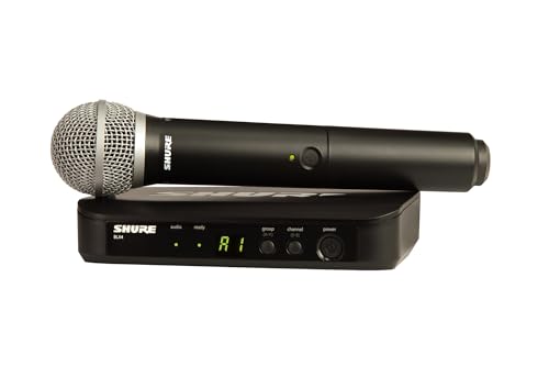 Shure BLX24/PG58 Handheld Wireless Audio System H9 Band (512–542 MHz) – BLX4 Receiver, BLX2 Transmitter with PG58 Dynamic Mic, Up to 14 Hr Battery, 300 ft Range