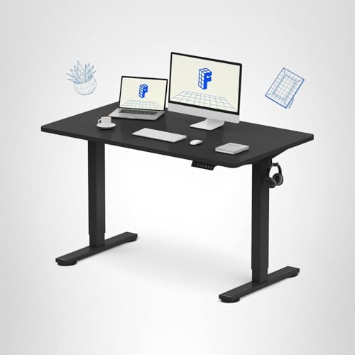 FLEXISPOT EN1 One-Piece Standing Desk, Electric Adjustable with 4 Memory Presets, 176 LBS Capacity, Stable & Quiet, Seamless Desktop for Home Office & Dual Monitors, 48"x24" Black