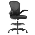 Synorla Ergonomic Drafting Chair, Tall Office Chair with Flip-up Armrests, Breathable Mesh High Desk Chair with Lumbar Support Adjustable Footrest Ring for Standing Desk Black