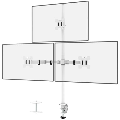 WALI Tall Triple Monitor Stand, Fully Adjustable Three Monitor Desk Mount Fits 3 Screens up to 27 inch, 22 lbs. Weight Capacity per Arm (M003-W), White