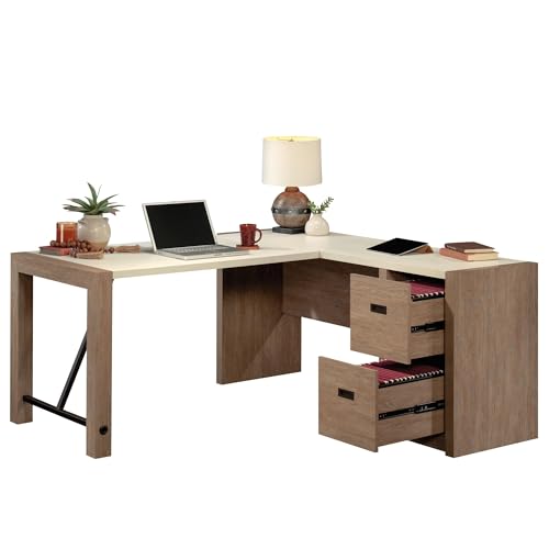 Sauder Dixon City® 66"W L-Shaped Computer Desk With Drawers, Brushed Oak™/Pebble White™