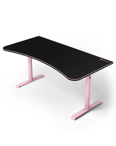 Arozzi Arena Large Gamer Desk - 63x32” Adjustable Height PC Gaming Desk with Storage for Cables & Triple-Monitor Support - Full-Surface Washable Mousepad - Pink
