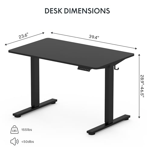 FLEXISPOT EN1 One-Piece Standing Desk 40 x 24 Inches Solid Desktop Electric Height Adjustable Desk for Home Office (Black Frame + Black Desktop)