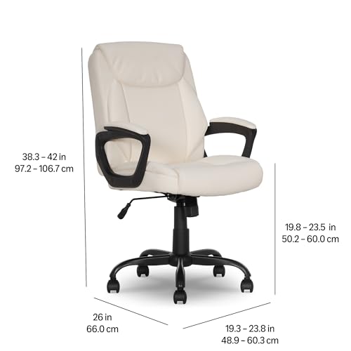 Amazon Basics Classic Puresoft PU Padded Mid-Back Office Chair with Armrest, Height Adjustable, Easy to Assemble, 26"D x 23.75"W x 42"H, Cream