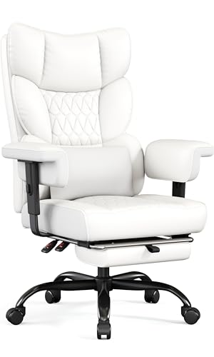 Misolant Big and Tall Office Chair with Footrest, High Back Executive Desk Chair with Adjustable Lift Armrest, 155°Recline，Lumbar Support Pillow, Faux Leather Gaming Chairs for Home or Office