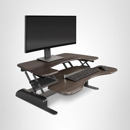 Vari Varidesk Pro Plus 36 Standing Desk Converter for Home Office – 11 Height Settings + Spring-Loader Lift, 2 Tier Design with Keyboard Tray, Fits Tables 26.5" Deep – Fully Assembled (Espresso)