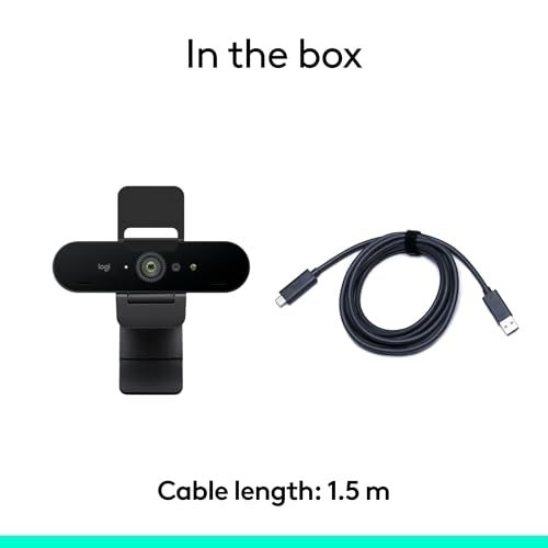 Logitech Brio 4K Webcam, Video Calling, Noise-Cancelling mic, HD Auto Light Correction, Wide Field of View, Windows Hello Works with Microsoft Teams, Zoom, Google Meet, PC/Mac/Laptop/MacBook/Tablet