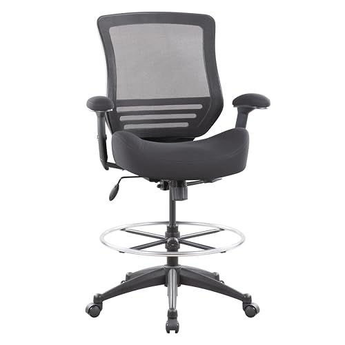 BOLISS 400lbs Mid Back Mesh Ergonomic Drafting Chair for Standing Desk Office Wide Chair Built-in Lumbar Support Big Adjustable Foot Ring Height Adjustable Armrest (Black)