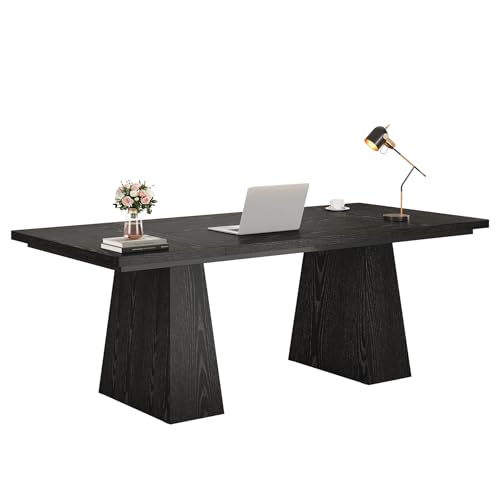 Tribesigns 63-Inch Executive Desk, Modern Black Office Computer Desk with Sturdy Double Pedestal, Large Study Writing Table Simple Workstation for Home Office