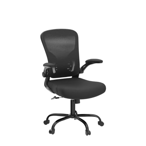 Flysky Mesh Office Chair, Ergonomic Computer Desk Chairs for Home Office - with Comfy/Comfortable Flip-up Arm Rests, Lumbar Support, Height Adjustable, 360 Degree Rolling Swivel (Black)