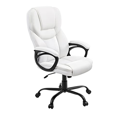 Yaheetech High Back Executive Office Chair Faux Leather Ergonomic Managerial Chair for Meeting Computer Large Seat, Sturdy Metal Base,White