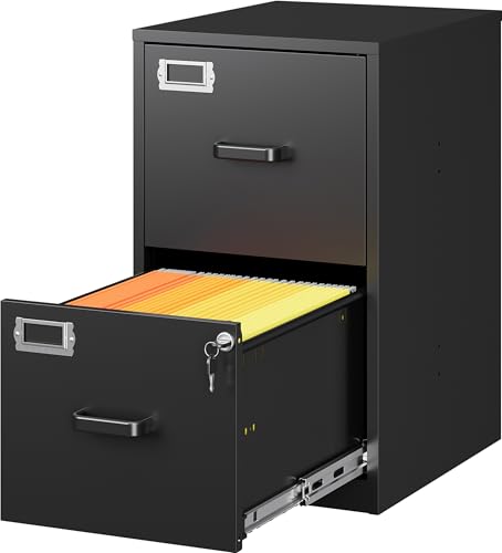 SISESOL 2 Drawer File Cabinet with Lock,Narrow Vertical Filing Cabinet,Under Desk File Cabinets,Black Metal File Cabinets for Home Office,Fit Letter/A4/Legal Size File, Easy Assembly
