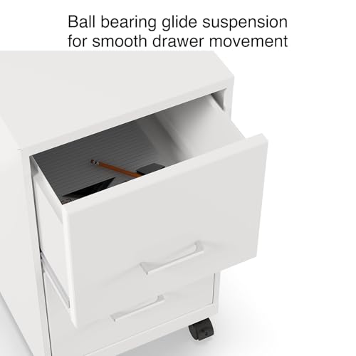 Staples 2-Drawer Vertical File Cabinet, Letter Size Documents, Lockable & Mobile, 18.9" D x 14.3" W x 26.3" H, White