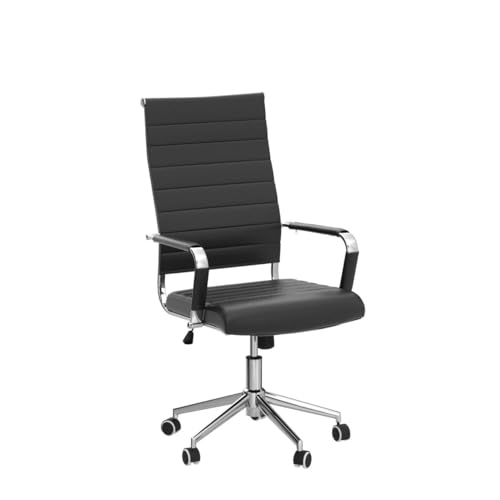 Okeysen Office Desk Chair, Ergonomic Leather Modern Conference Room Chairs, Executive Ribbed Height Adjustable Swivel Rolling Chair for Home Office. (Black)