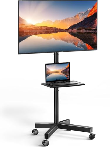 PERLESMITH Rolling TV Stand on Wheels for 23-65 Inch TVs,Tilt Mobile TV Cart Holds up to 99 lbs with Adjustable Height Shelf, Outdoor TV Stand for Bedroom Max VESA 400x400mm PSTVMC04