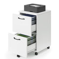 DUMOS 2 Drawer Filing Cabinet, Rolling Wood File Cabinet for Home Office, Under Desk Storage with Lockable Wheels, Printer Stand, Office Organizer, White