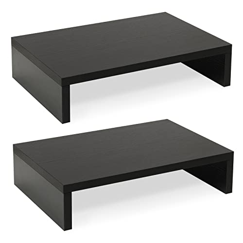 TEAMIX Wood Monitor Stand Riser-2 Pack, 2 Tier Adjustable Monitor Stand Dual Monitor Riser for 2 Monitors/Laptop/PC Black Computer Stand for Desk